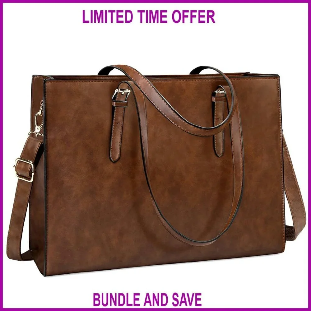 Waterproof Leather Laptop Tote Bag 15.6 Inch Large Capacity Professional Work
